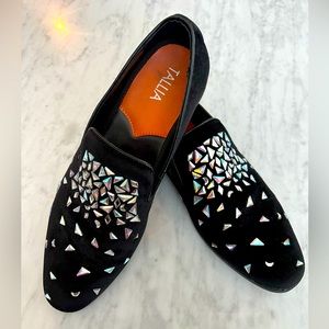 Tallia Orange Etobio Black Velvet Spike Sequin Mens Loafers Size 11
